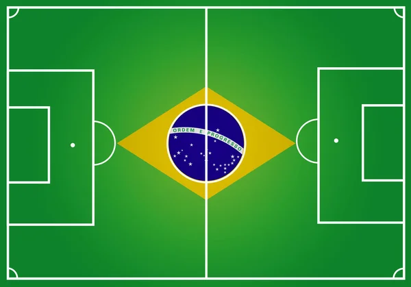 Brazilian flag on a soccer field — Stock Photo, Image