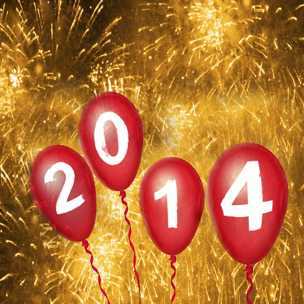 2014 with red balloons — Stock Photo, Image