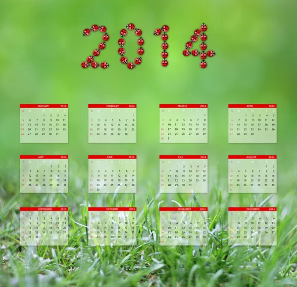 Calendário anual 2014 em verde — Fotografia de Stock