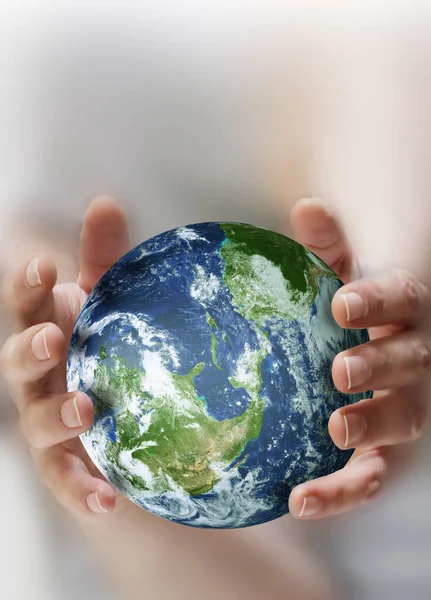 Hands Holding Globe Saving Environment Recycle — Stockfoto