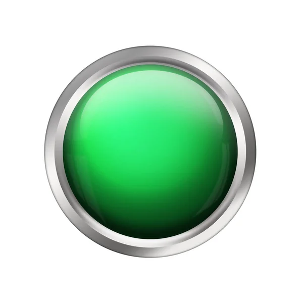 Zielony Przycisk Błyszczący Elementów Metalowych — Zdjęcie stockowe