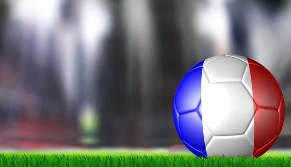 明るいぼやけたスタジアムの背景にフランスの旗でボール — ストック写真