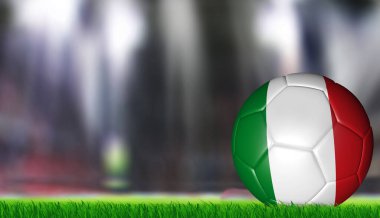 İtalya bayrak deseni 3d render yeşil çim futbol topu