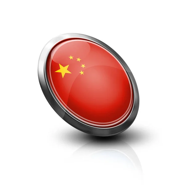 Estilo Botón Cristal Bandera China Con Marco Metal — Foto de Stock