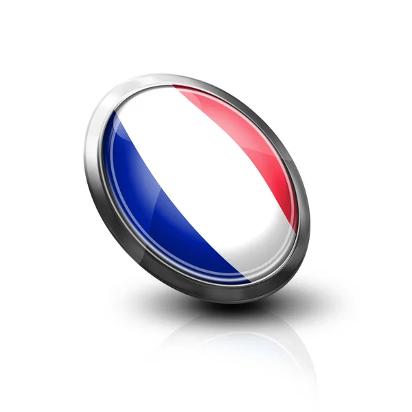 France Flag Glass Button Style Metal Frame — Stock Photo, Image