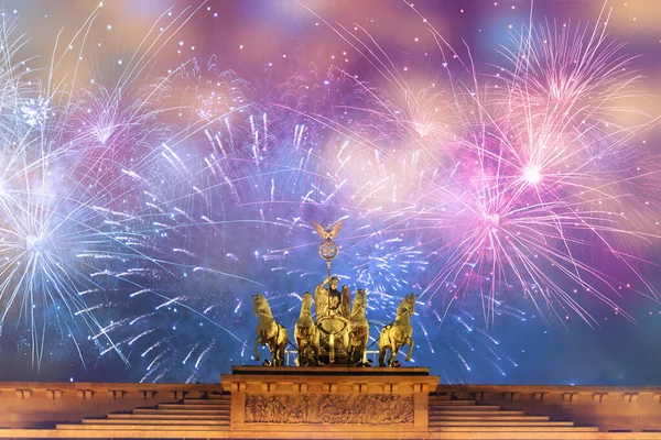 Vuurwerk Bij Brandenburger Tor Berlijn — Stockfoto