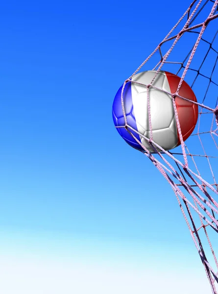 Bandera Francia Pelota Fútbol Dentro Red —  Fotos de Stock