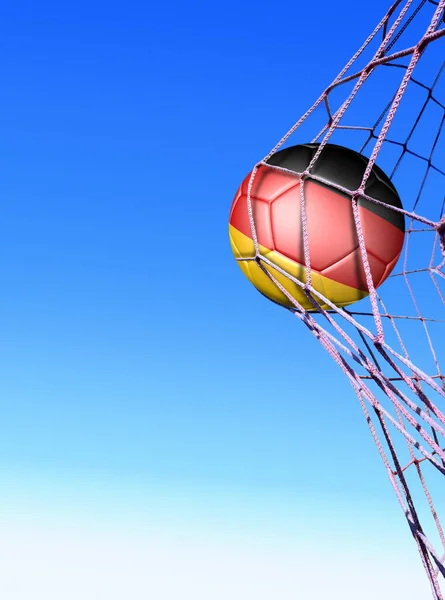 Renderização Uma Bola Futebol Alemão Uma Rede — Fotografia de Stock