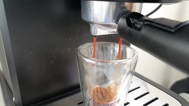 カップの中のマシンからのコーヒーエスプレッソストリーム 動画クリップ
