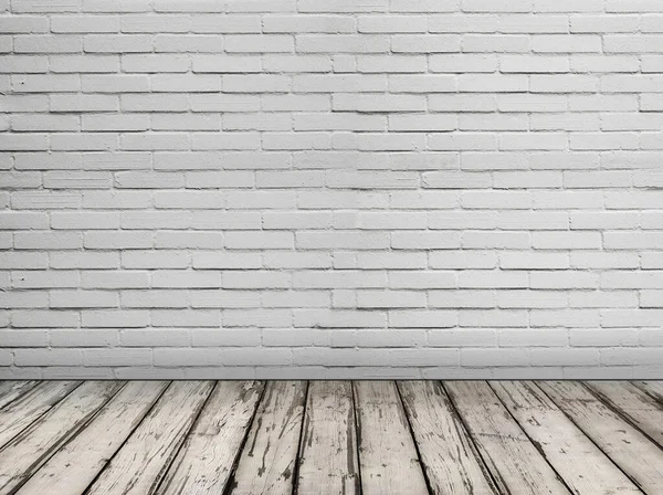 White Brick Wall Wood Floor — Stock Photo, Image