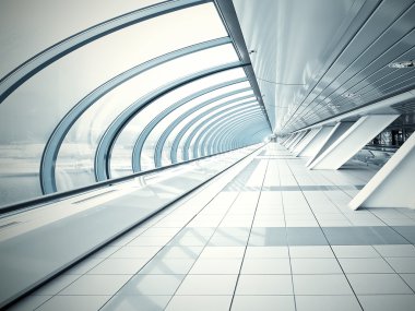 Çelik koridorda karanlık: çağdaş Havaalanı w görünümüne geniş açı