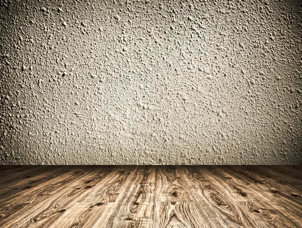 Quarto espaçoso preto vazio velho com parede grungy de pedra e de madeira — Fotografia de Stock
