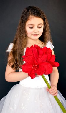 parlak kırmızı çiçek kız