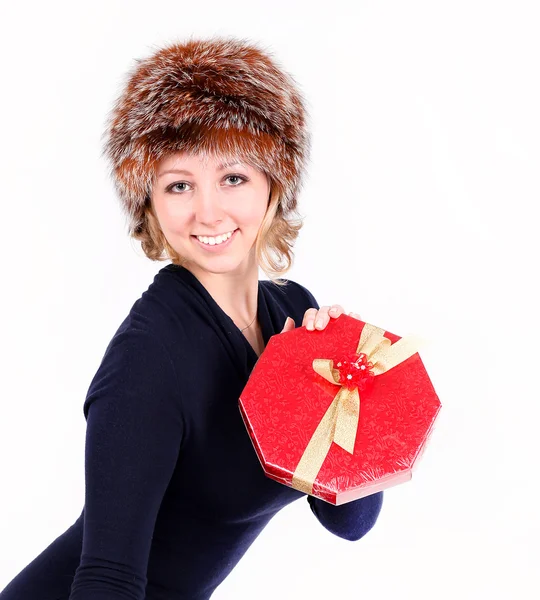 Menina com presentes de Natal — Fotografia de Stock