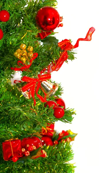 Christmas tree with colorful bauble hanging — Stock Photo, Image