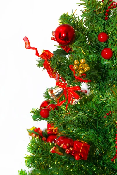 Christmas tree with colorful bauble hanging — Stock Photo, Image