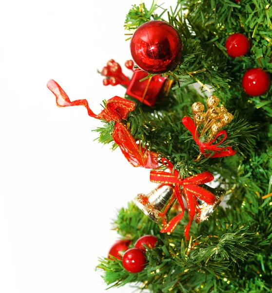 Christmas tree with colorful bauble hanging — Stock Photo, Image