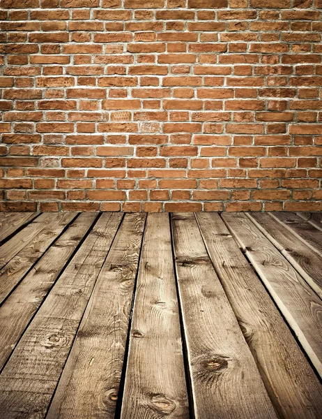 Grungy parede de pedra e piso de madeira — Fotografia de Stock
