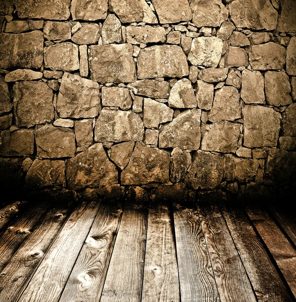 Stone wall and wooden floor — Stock Photo, Image