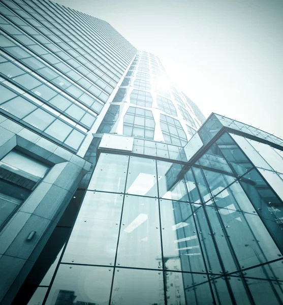 View to steel blue background of glass high rise building skyscrapers — Stock Photo, Image