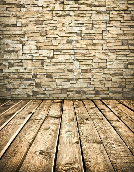 Stone wall and wooden floor — Stock Photo, Image