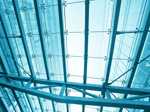 Perspective view to steel blue glass airport ceiling — Stock Photo, Image