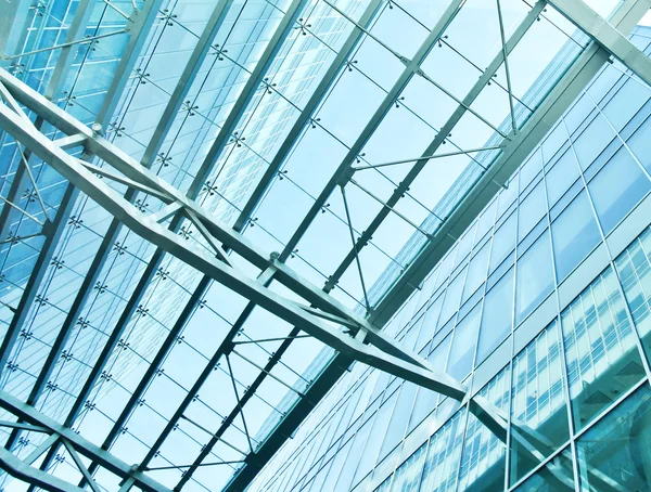 Perspective view to steel blue glass airport ceiling — Stock Photo, Image