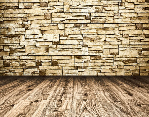 Grungy textured stone wall and floor inside old neglected and de — Stock Photo, Image