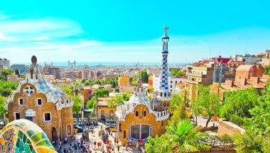 BARCELONA, SPAIN - JULY 25: The famous Park Guell on July 25, 20 clipart