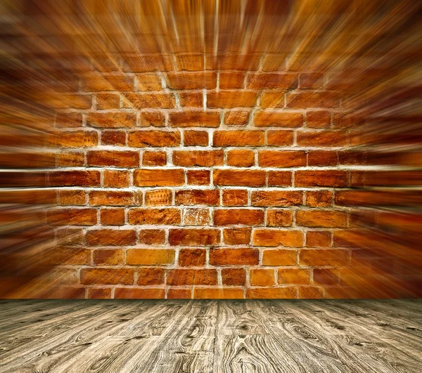 Background of aged grungy textured white brick and red stone wall with light wooden floor with whiteboard inside old neglected and deserted empty interior, blank horizontal space of clean studio room — Stock Photo, Image