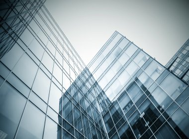 Açık mavi renkli cam yüksek artış gelecek gökdelen ticari modern şehir Binası çelik için panoramik ve potansiyel geniş açı görünümü. İş kavramı başarılı endüstriyel mimari