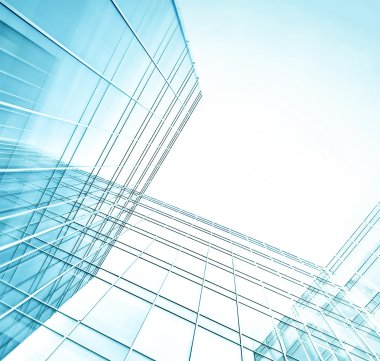 Açık mavi renkli cam yüksek artış gelecek gökdelen ticari modern şehir Binası çelik için panoramik ve potansiyel geniş açı görünümü. İş kavramı başarılı endüstriyel mimari
