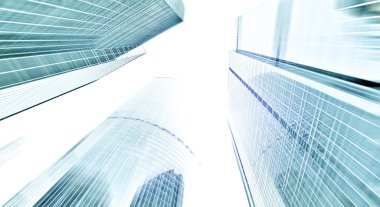 Açık mavi renkli cam yüksek artış gelecek gökdelen ticari modern şehir Binası çelik için panoramik ve potansiyel geniş açı görünümü. İş kavramı başarılı endüstriyel mimari