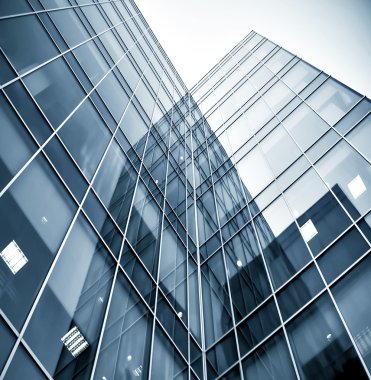 Açık mavi renkli cam yüksek artış gelecek gökdelen ticari modern şehir Binası çelik için panoramik ve potansiyel geniş açı görünümü. İş kavramı başarılı endüstriyel mimari