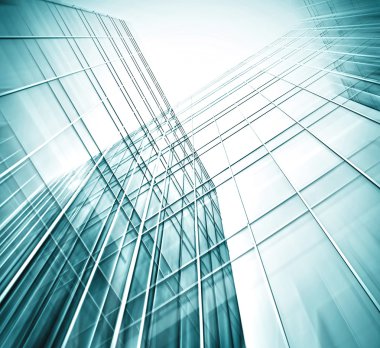 Açık mavi renkli cam yüksek artış gelecek gökdelen ticari modern şehir Binası çelik için panoramik ve potansiyel geniş açı görünümü. İş kavramı başarılı endüstriyel mimari