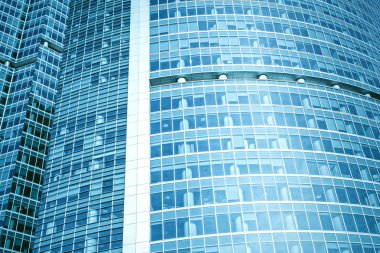 Açık mavi renkli cam yüksek artış gelecek gökdelen ticari modern şehir Binası çelik için panoramik ve potansiyel geniş açı görünümü. İş kavramı başarılı endüstriyel mimari