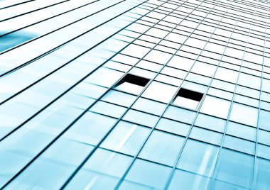 Açık mavi renkli cam yüksek artış gelecek gökdelen ticari modern şehir Binası çelik için panoramik ve potansiyel geniş açı görünümü. İş kavramı başarılı endüstriyel mimari