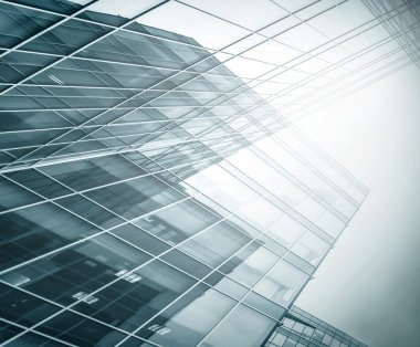 Açık mavi renkli cam yüksek artış gelecek gökdelen ticari modern şehir Binası çelik için panoramik ve potansiyel geniş açı görünümü. İş kavramı başarılı endüstriyel mimari