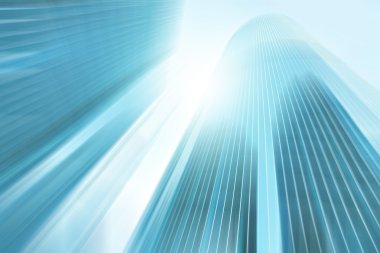 Açık mavi renkli cam yüksek artış gelecek gökdelen ticari modern şehir Binası çelik için panoramik ve potansiyel geniş açı görünümü. İş kavramı başarılı endüstriyel mimari