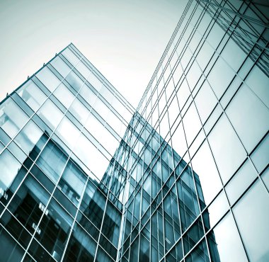 Açık mavi renkli cam yüksek artış gelecek gökdelen ticari modern şehir Binası çelik için panoramik ve potansiyel geniş açı görünümü. İş kavramı başarılı endüstriyel mimari