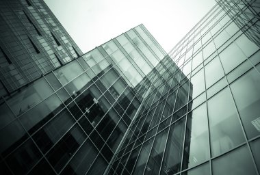 Açık mavi renkli cam yüksek artış gelecek gökdelen ticari modern şehir Binası çelik için panoramik ve potansiyel geniş açı görünümü. İş kavramı başarılı endüstriyel mimari