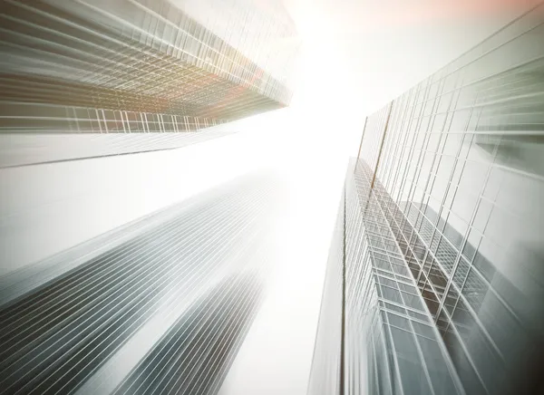 Panoramische und prospektive Weitwinkelblick auf stahlhellblauen Hintergrund eines Glashochhauses Wolkenkratzer kommerzielle moderne Stadt der Zukunft. Geschäftskonzept erfolgreicher Industriearchitektur — Stockfoto