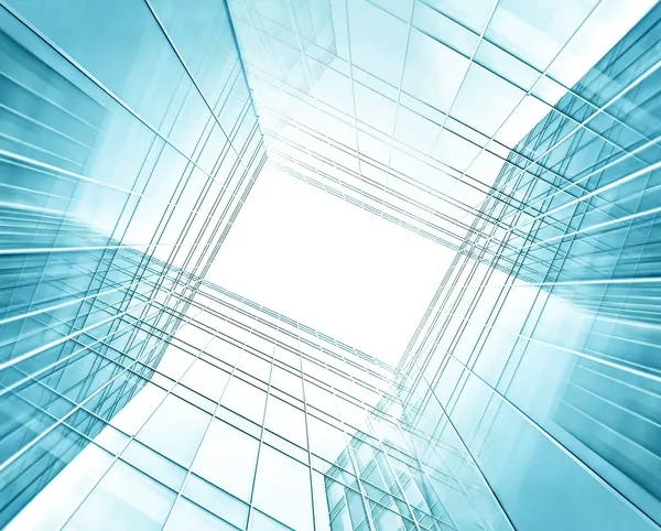 Красивый и просторный широкоугольный вид на стальной светло-голубой фон стеклянной высотки небоскреба коммерческого современного города будущего. Бизнес-концепция успешной промышленной архитектуры Стоковая Картинка