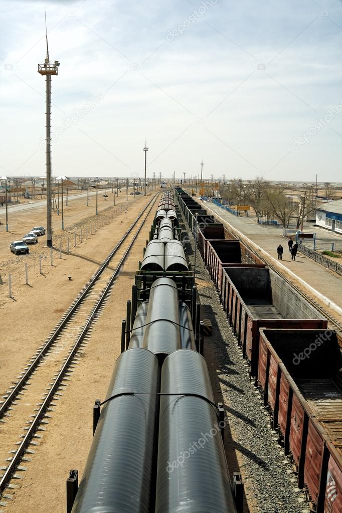 Railway platform laden pipes.