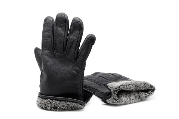 皮革黑色手套 在白色背景下被隔离 — 图库照片