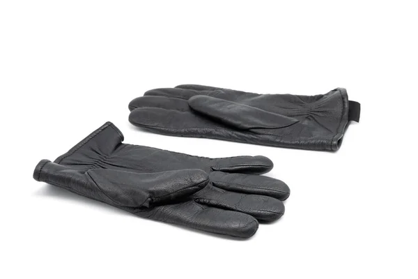 Gants Cuir Noir Gros Plan Isolé Sur Fond Blanc — Photo