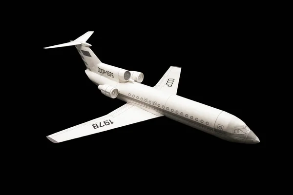 Details Model Airplane Paper Isolated Black Background — Foto Stock