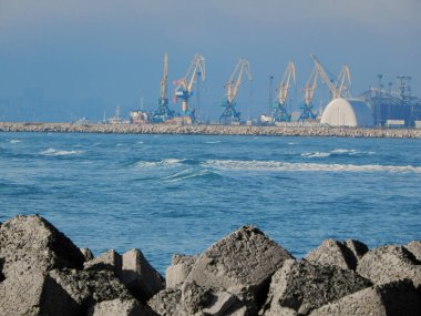Aktau seaport. Kazakhstan. Mangistau region. Aktau. 04 February. 2020 year.