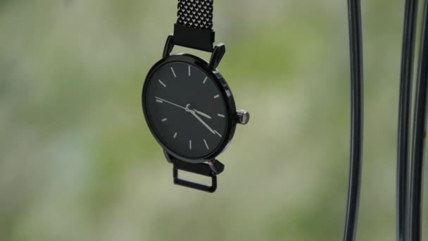 Elegant Wrist Watch Close Blurred Background — стоковое видео