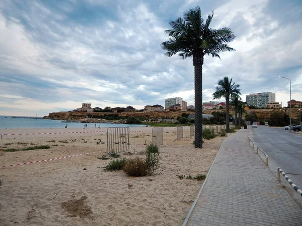 Praia Estava Quarentena Cidade Aktau Cazaquistão Região Mangistau Julho 2020 Fotografia De Stock